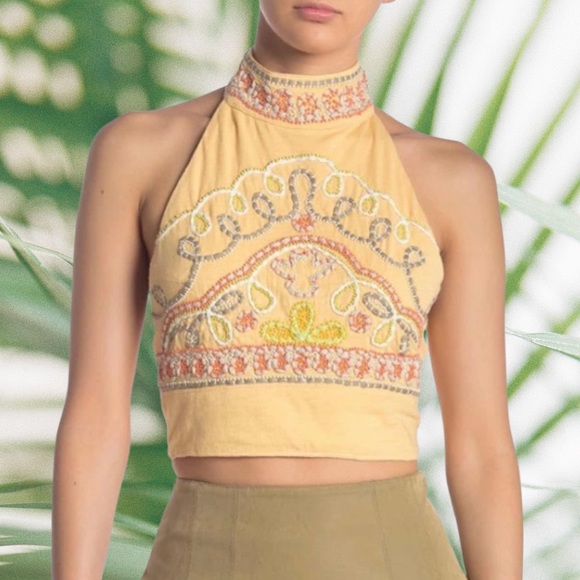 Free People Tops - Free People Goa Beaded Boho Halter Top NEW